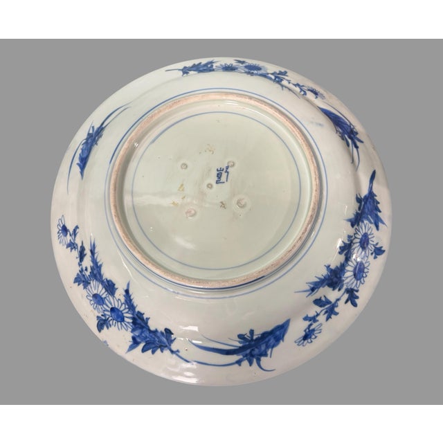 Blue Antique Blue & White Imari Porcelain 17.25" Floral Decorated Charger With Cat & Bees For Sale - Image 8 of 8