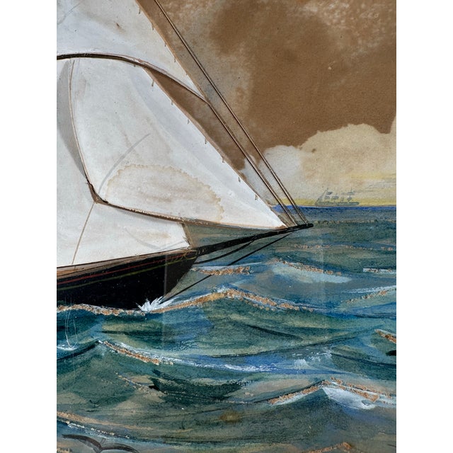 Vintage 3d Mixed-Media Maritime Ship Portrait of a Racing Yacht, Style of Thomas H. Willis. For Sale - Image 12 of 12