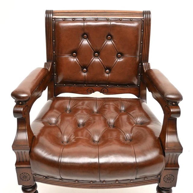 Antique Victorian Library Desk Chair, 1870 For Sale - Image 3 of 11