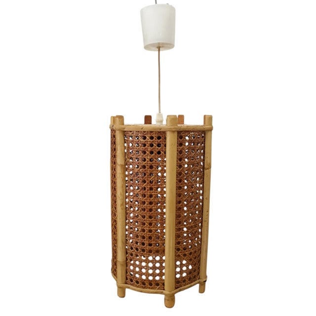 Nordic Rattan and Bamboo Lamp, 1950s For Sale - Image 4 of 7
