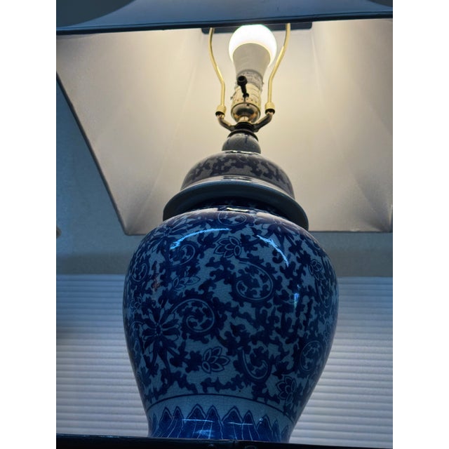 Blue & White Ginger Jar Table Lamps, Pair For Sale - Image 11 of 12