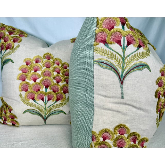 Transitional Schumacher "Aurelia Embroidery" 22" Pillows-a Pair For Sale - Image 3 of 3