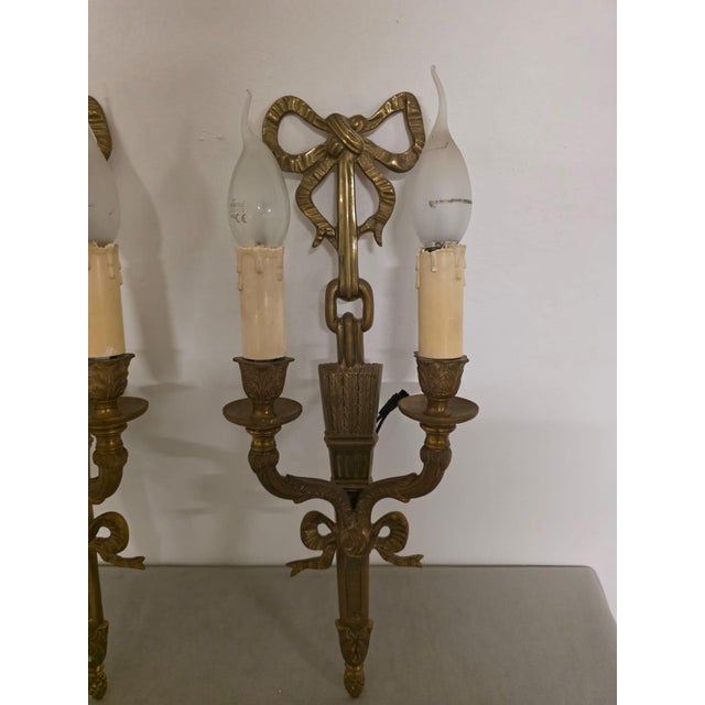 Louis XVI Style Bronze Wall Lamps, 1940s, Set of 4 For Sale - Image 4 of 12