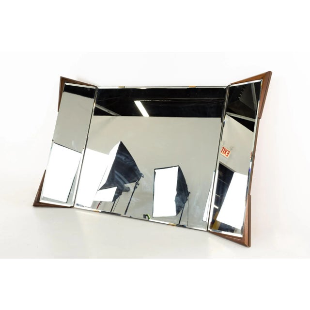 Mid-Century Modern Albert Parvin for American of Martinsville Style Mid Century Diamond Walnut 3 Way Folding Mirror For Sale - Image 3 of 5