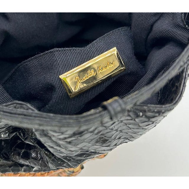 Tan Judith Leiber Vintage Basket Weave Snakeskin Drawstring Shoulder Bag For Sale - Image 8 of 8