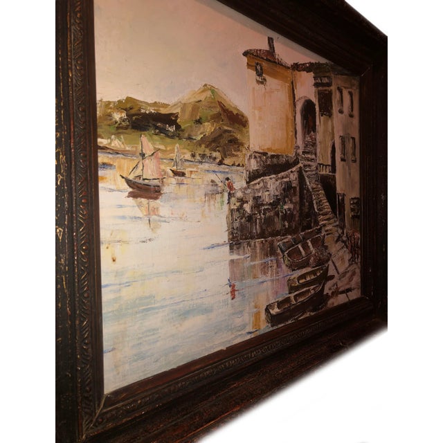 Paint Nautical Painting of French Seaside Fishing Village For Sale - Image 7 of 9