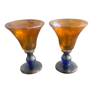 1980s Rick Strini Signed Iridescent Glasses- Set of 2 For Sale