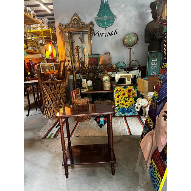 Small Vintage Wooden Rectangular Side Table With Low Shelf For Sale - Image 4 of 6