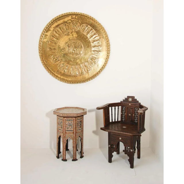 Large Handcrafted Middle Eastern Hammered Hanging Brass Tray For Sale In Palm Springs - Image 6 of 13