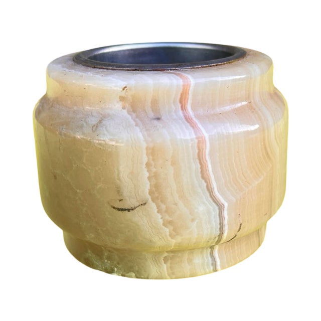 1970s Small Alabaster Candlestick With Metal Fittings, Italy, 1970s. For Sale - Image 5 of 11