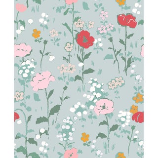 Poppies (var. 2) Wallpaper by Paule Marrot in Slate Blue For Sale