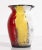 Fabulous vintage c.1950's art pottery vase, with super bold and vibrant red, yellow & white glazes on a black ceramic...