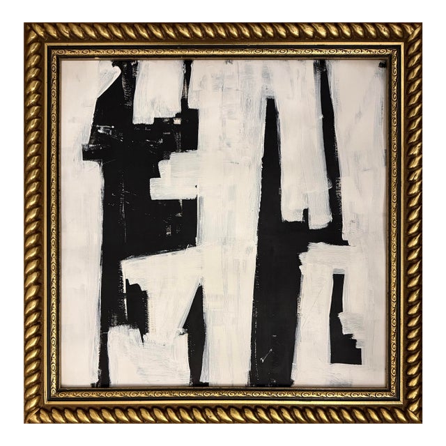 Original Contemporary Abstract Black and White Framed Painting For Sale