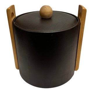 1960s George Briard Mid-Century Modern Leatherette Ice Bucket With Bentwood Handles For Sale