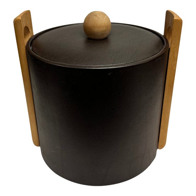 1960s George Briard Mid-Century Modern Leatherette Ice Bucket With Bentwood Handles For Sale