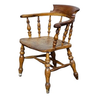Victorian Smokers Bow Fireside Chair in Light Oak For Sale