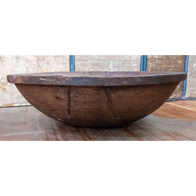 Late 19th Century 19th or 20th Century Large 30" Primitive Elm Carved Dough Bowl For Sale - Image 5 of 18