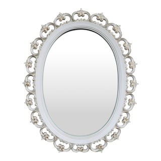 Hollywood Regency Pierced-Cut White Oval Wall Mirror For Sale