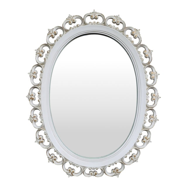 Hollywood Regency Pierced-Cut White Oval Wall Mirror For Sale