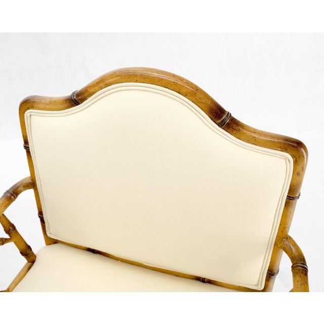 Faux Bamboo New Virgin Wool Upholstery Lounge Arm Fire Side Chairs - A Pair For Sale - Image 10 of 12