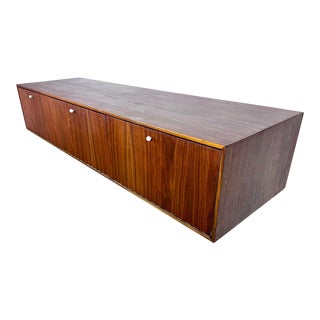 Custom Mid Century Modern Walnut Wall-Mounted Floating Media Console Cabinet For Sale