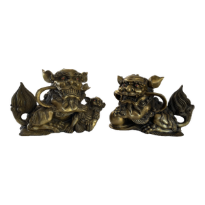 20th-Century Chinese Style Bronze Patinated Guardian Lions Sculpture Pair