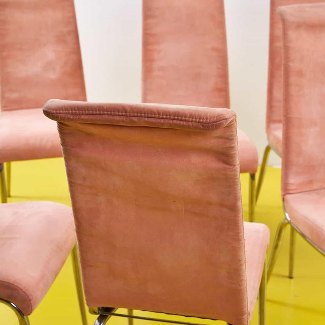 Chairs in Metal and Pink Fabric, 1970s, Set of 6 For Sale - Image 4 of 9