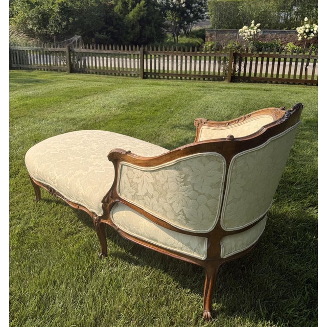 Antique Carved Louis XV Style Chaise Lounge Upholstered in Ivory For Sale - Image 11 of 18