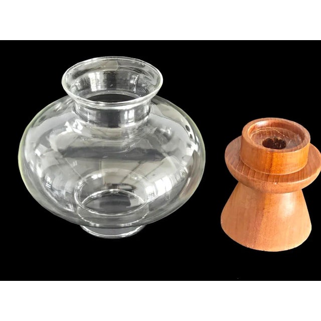Wood Mid 20th Century Teak Wood Hurricane Candle Holder With Glass Chimney For Sale - Image 7 of 9