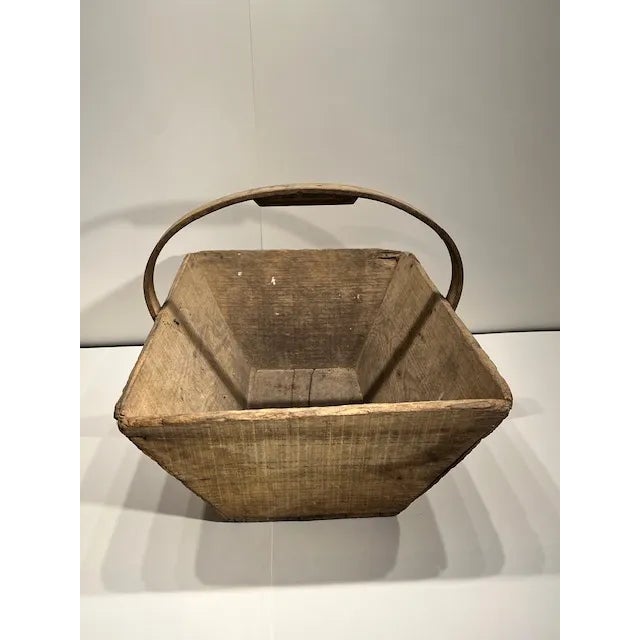 Chestnut Wooden English Gathering Basket With Wooden Handle - #363 For Sale - Image 8 of 9