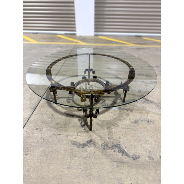 Mid-Century Modern 1960s Hand Forged Wrought Iron Coffee Table in the Style of Gilbert Poillerat For Sale - Image 3 of 16