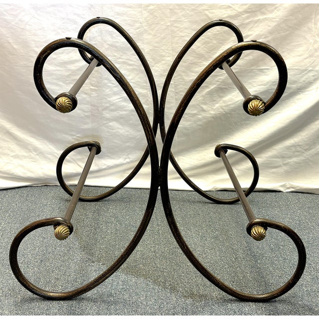 Vintage Scroll Wrought Iron and Brass Square Coffee Table With Beveled Glass Top For Sale - Image 10 of 18