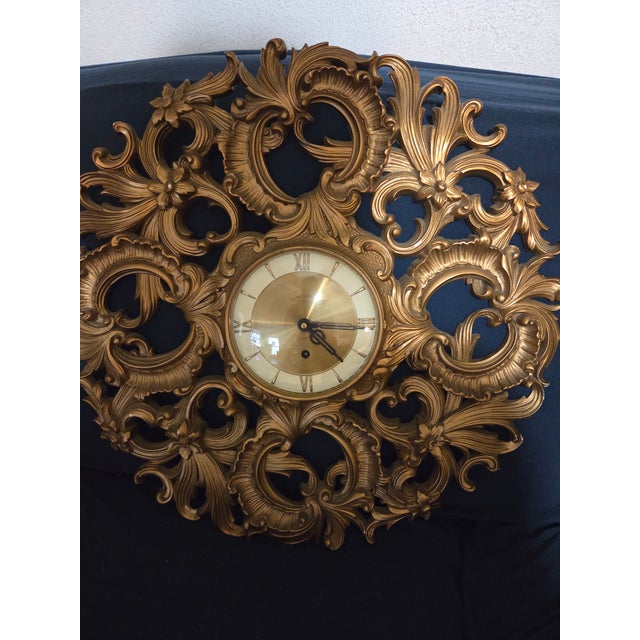 Hollywood Regency Vintage MCM Hollywood Regency Welby 8 Day Wall Clock For Sale - Image 3 of 5