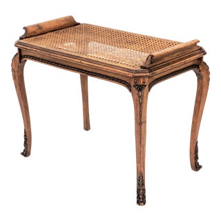 Louis XV-Style Carved Satinwood Caned and Parcel Gilt Bench Window Seat, Circa 1920s For Sale