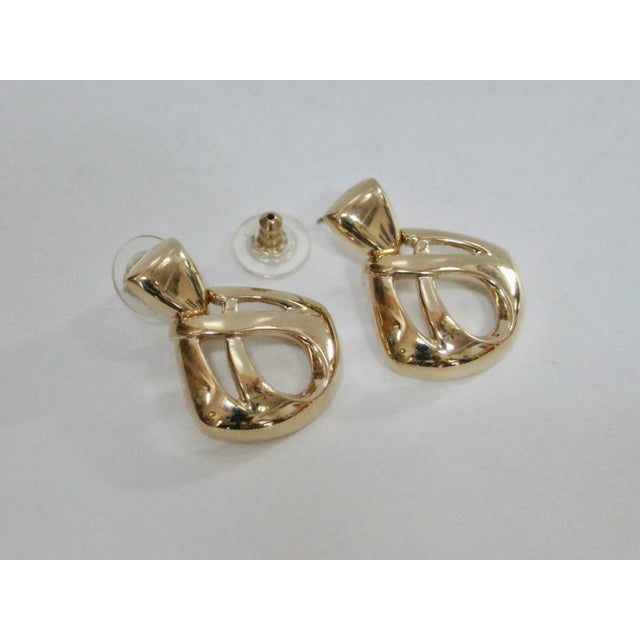 1970s Vintage Givenchy Polished Gold Open Work Knocker Earrings - 2 Pieces For Sale - Image 5 of 5