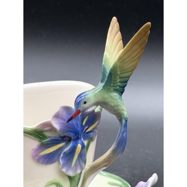 Long Tail Hummingbird Tea Cup and Saucer from the Franz Porcelain, 2000s, Set of 2 For Sale - Image 11 of 11