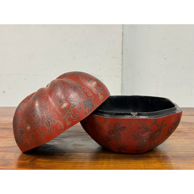 2000 - 2009 Chaubon Antiques Chinese Red Lacquer Gourd Shaped Box For Sale - Image 5 of 12