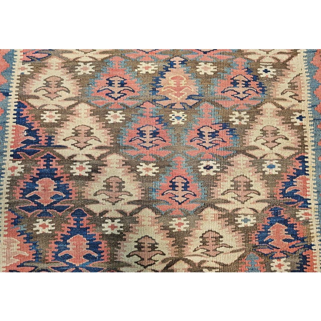 Antique Persian Varamin Kilim Runner, Handwoven Wool, Caucasian Geometric Pattern, 3x15 For Sale - Image 12 of 16