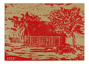 1972 Rustic Cabin Woodblock Print
