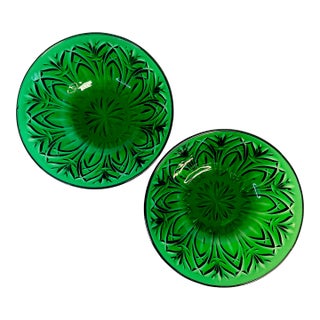 1940s Vintage Art Deco Boho Chic Indiana Glass Co Pressed Glass Serving Bowls - A Pair. For Sale