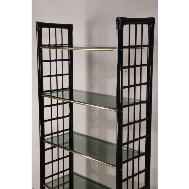 Mid-Century Modern Vintage Shelf in Smoked Glass and Bamboo-Style Frame, 1970s For Sale - Image 3 of 17