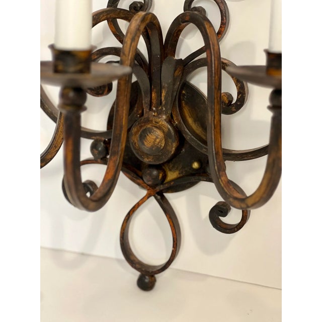 Italian Harp Shaped Iron Sconces in Blackened Rust - Set of 2 For Sale - Image 4 of 7