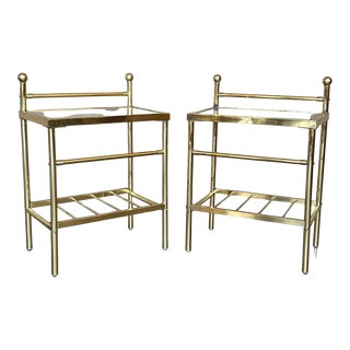 Pair of Midcentury Italian Bronze and Glass With Nightstands With Crest For Sale