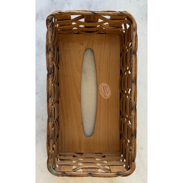 Brown Vintage Woven Splint Wood Tissue Box Cover For Sale - Image 8 of 11