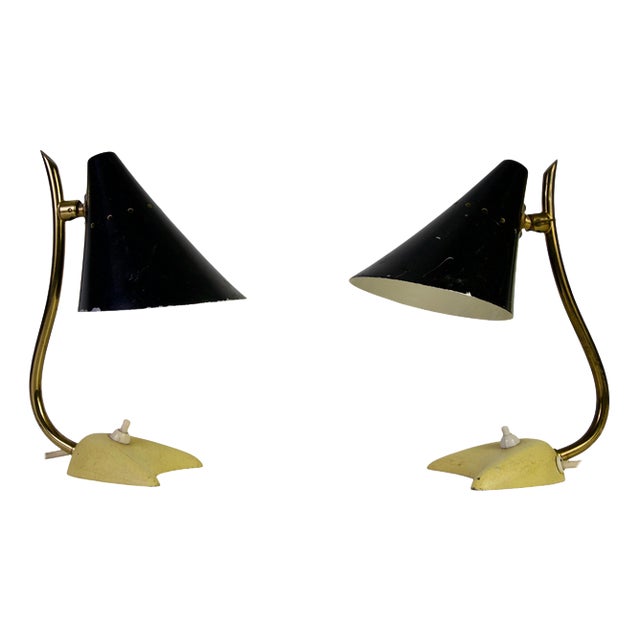 Mid-Century Modern Italian Brass Table Lamps, 1960s, Set of 2 For Sale