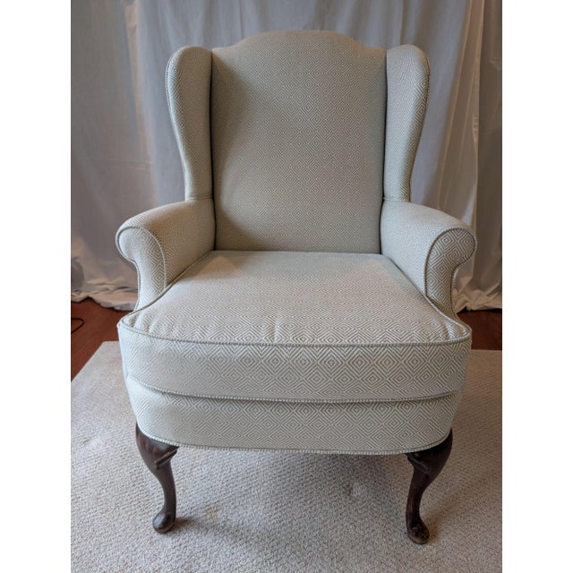 Queen Anne Wing Back Chair and Ottoman For Sale - Image 3 of 18