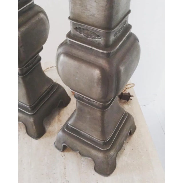 Art Deco Vintage 1950s Pewter Lamps - a Pair For Sale - Image 3 of 13