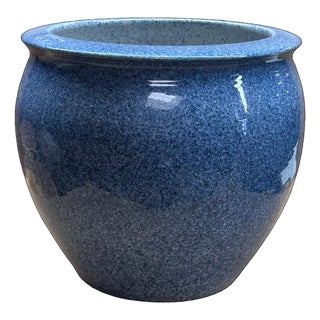 Vintage Mottled Blue Powder Marks Porcelain Round Pot Planter For Sale