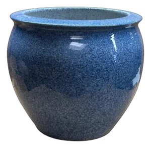 Vintage Mottled Blue Powder Marks Porcelain Round Pot Planter