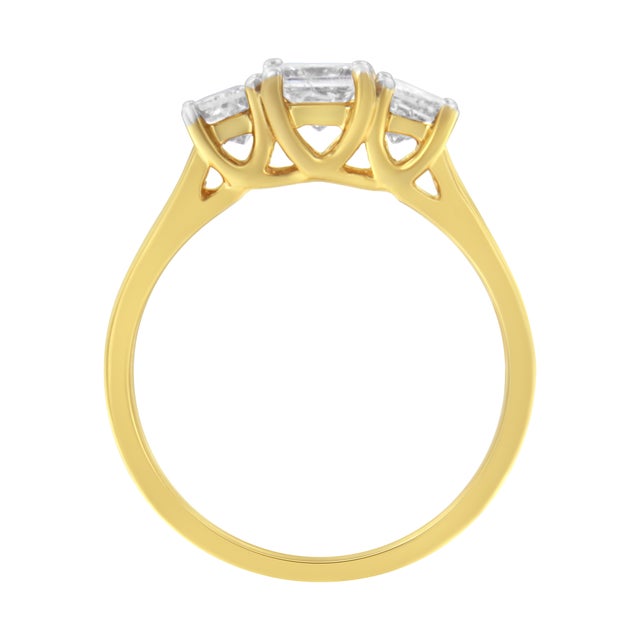 Haus of Brilliance 10K Yellow Gold Princess-Cut Diamond Three Stone Band Ring (1 Cttw, J-K Color, I1-I2 Clarity) - Size 6-1/2 For Sale - Image 4 of 6